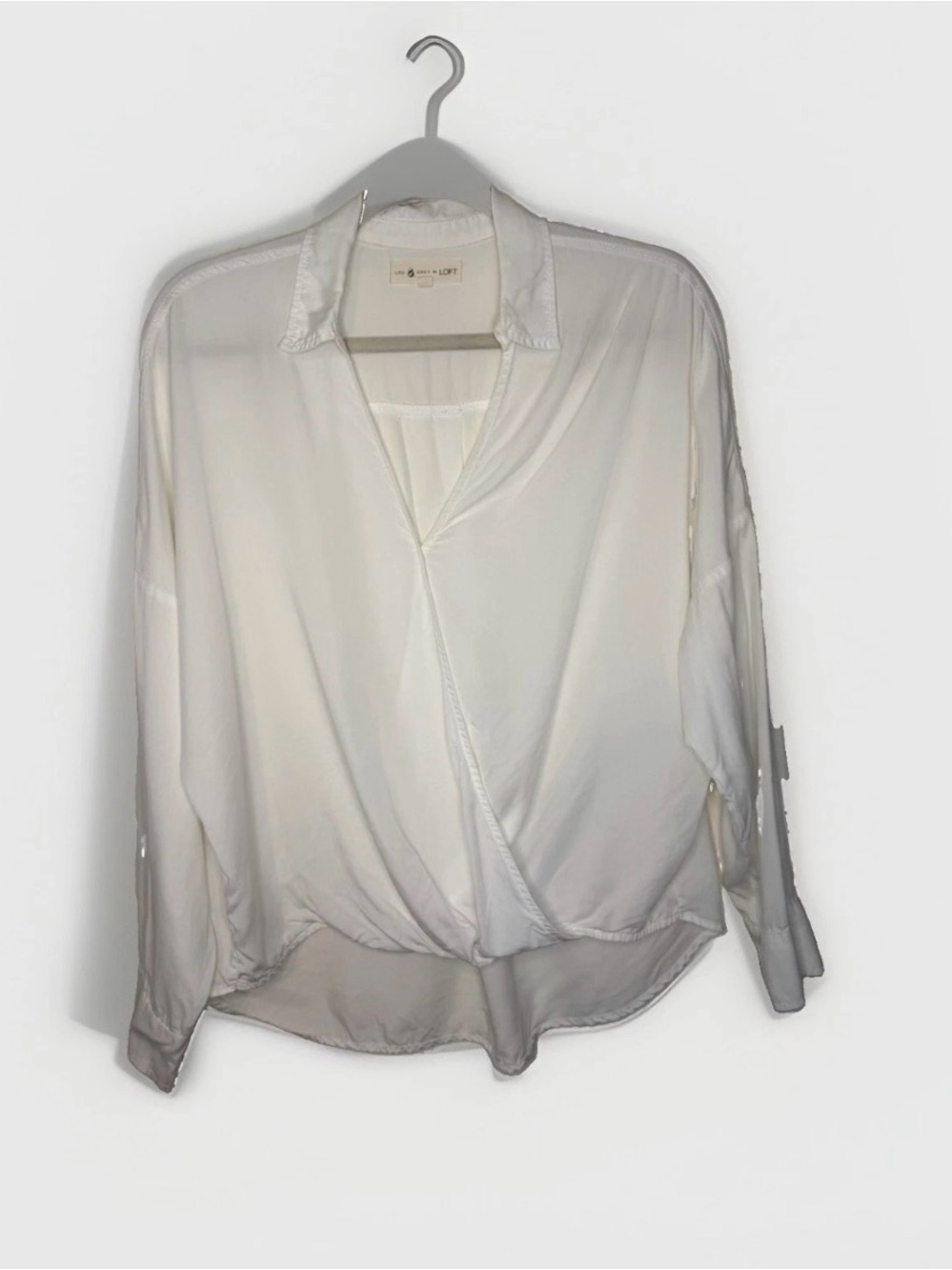 LOFT Cream Wrap-Front Blouse